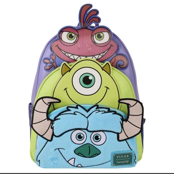 Loungefly Pixar Monsters Inc. Sulley, Mike & Randall Triple Pocket Mini Backpack - Picture 1 of 5